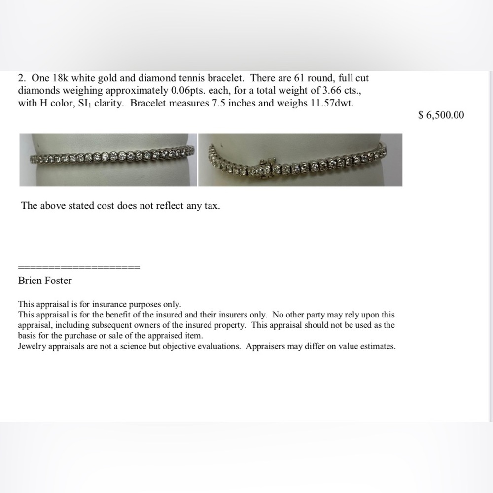 18k White Gold and Diamond Tennis Bracelet.UNISEX